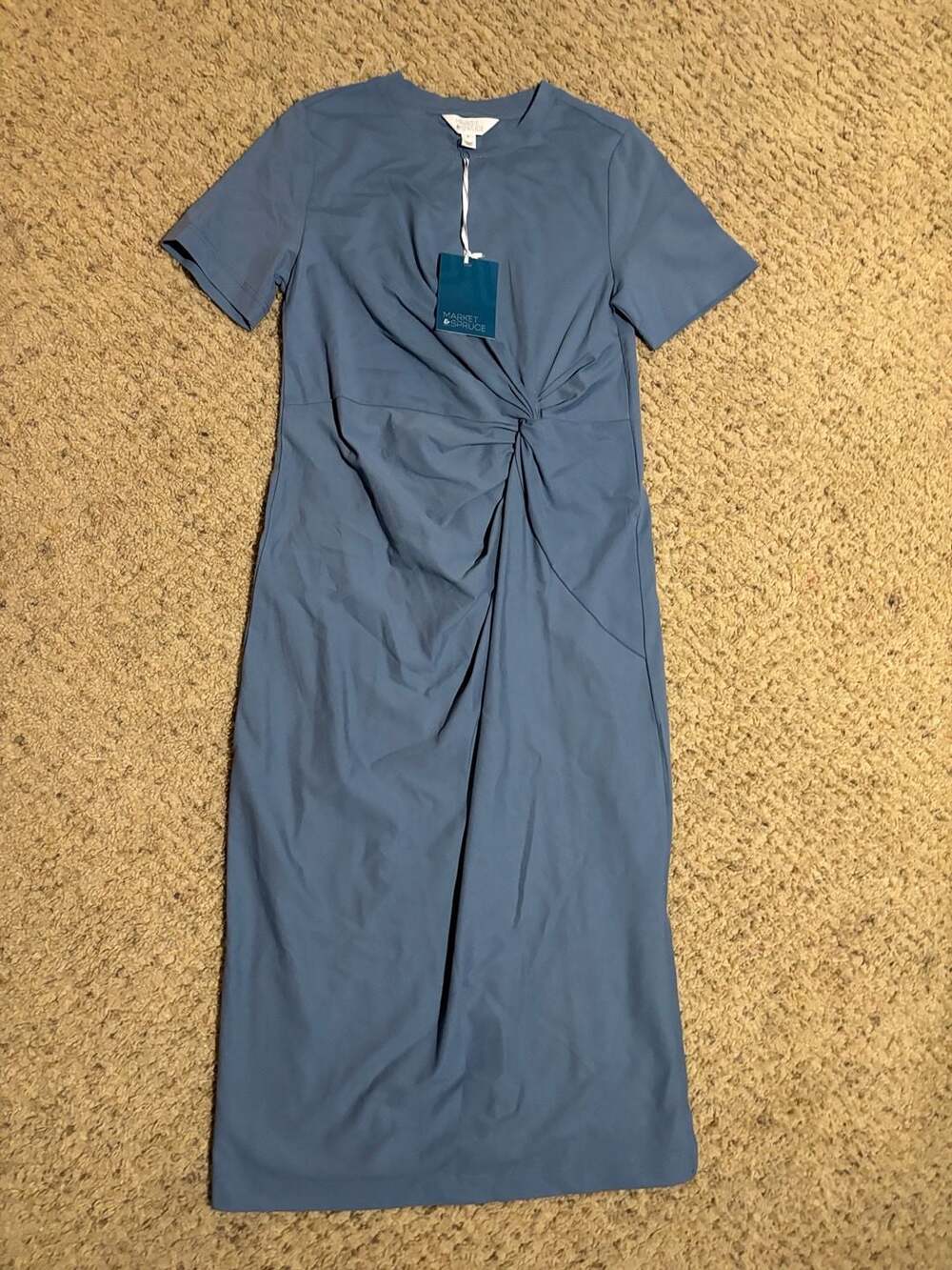 Market & Spruce Dress Women XS Extra Small Blue Chessa Twist Front Slit Hem Midi